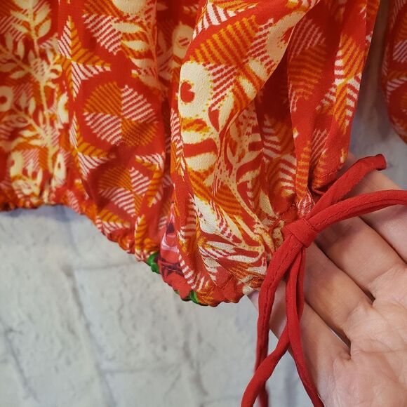 BENARES Red Rose Peasant Blouse Small - Picture 5 of 9